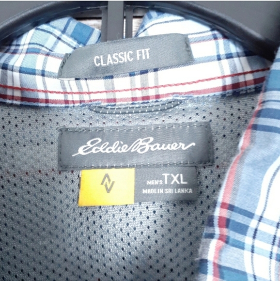 Eddie Bauer Shirt Mens XL Tall Button Down Long Sleeve Blue Plaid 300 - Picture 3 of 4